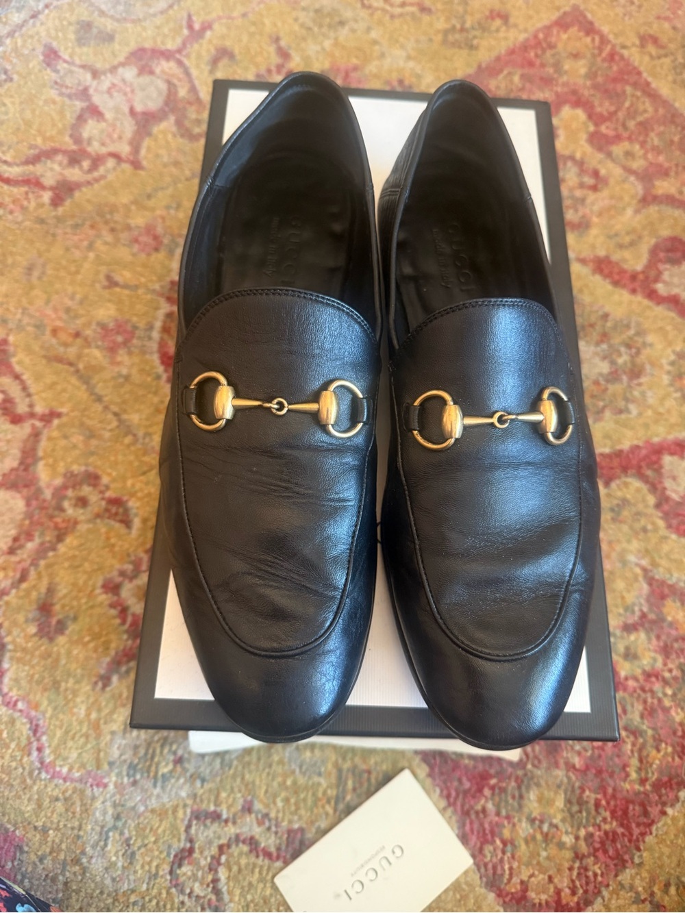 Gucci Horsebit Black Leather Slip-On Loafers Agnello Plonge